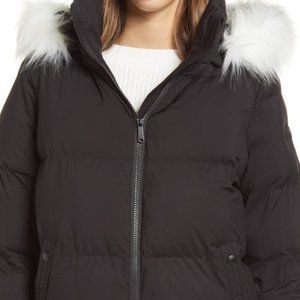 Water Repellent Faux Fur Trim Puffer Jacket Black